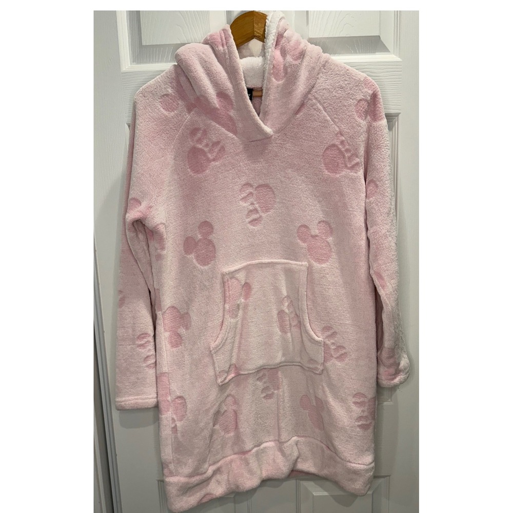 Disney Pink Mickey Mouse Faux Fur Hoodie‎ Dress Sherpa Lined Medium Costco Cozy